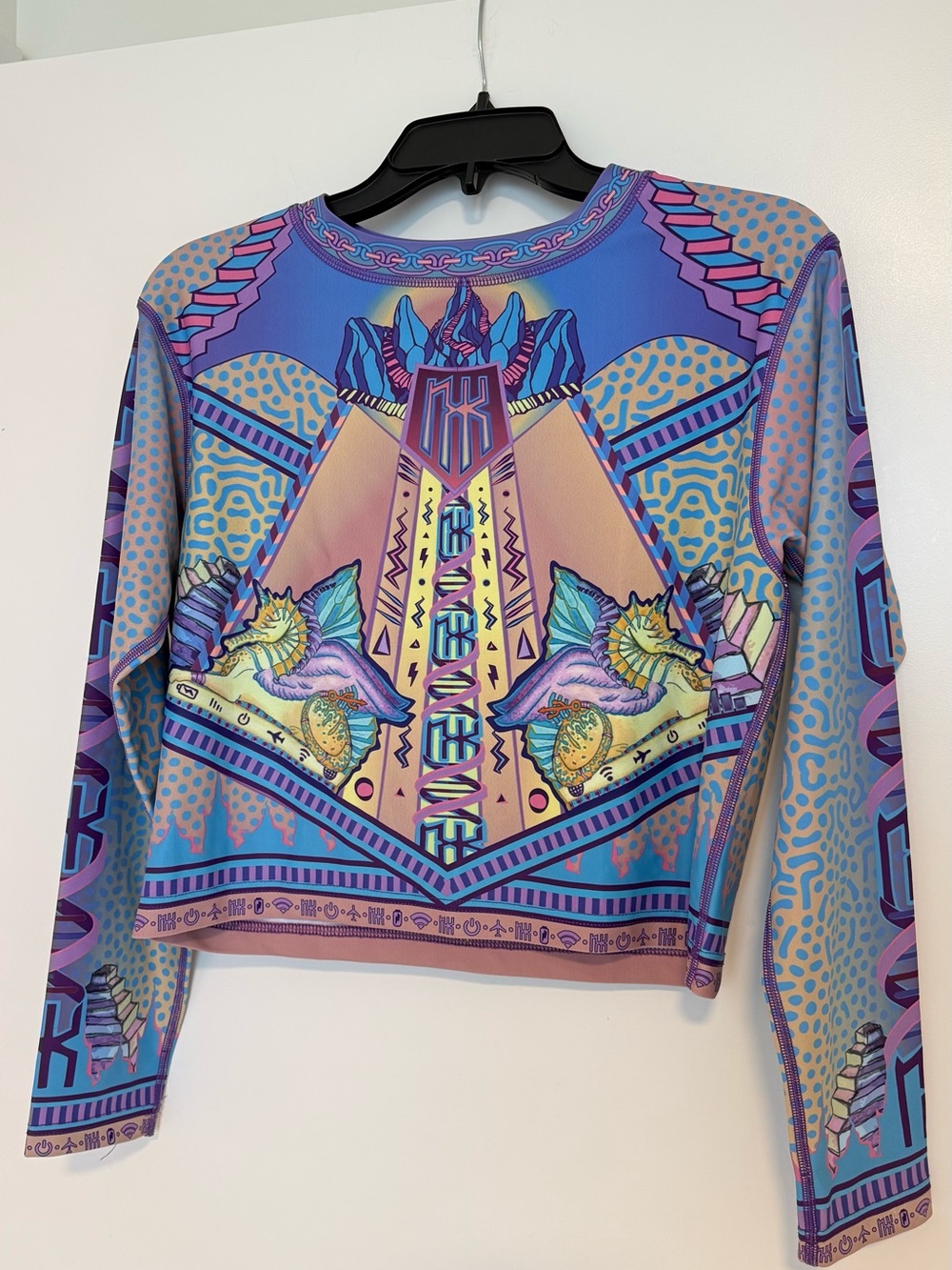 Abstract Pastel Graphic Long Sleeve Tee - Purple Blue